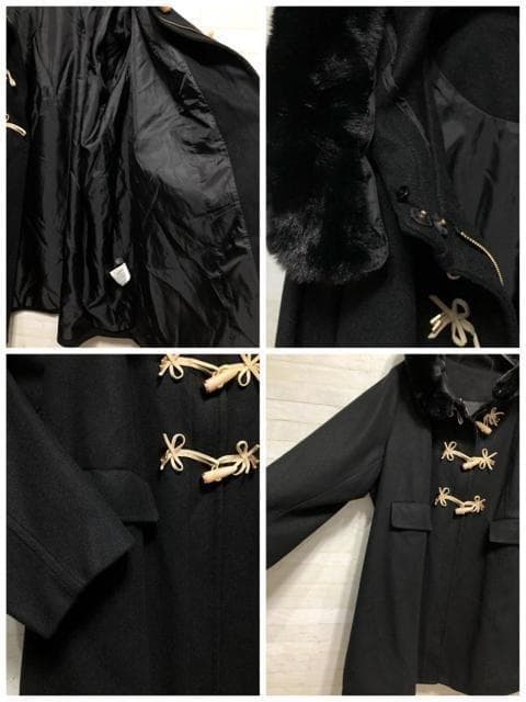新品☆8L♪黒系♪リボンかわいいフェイクファー付ダッフルコート〇p850