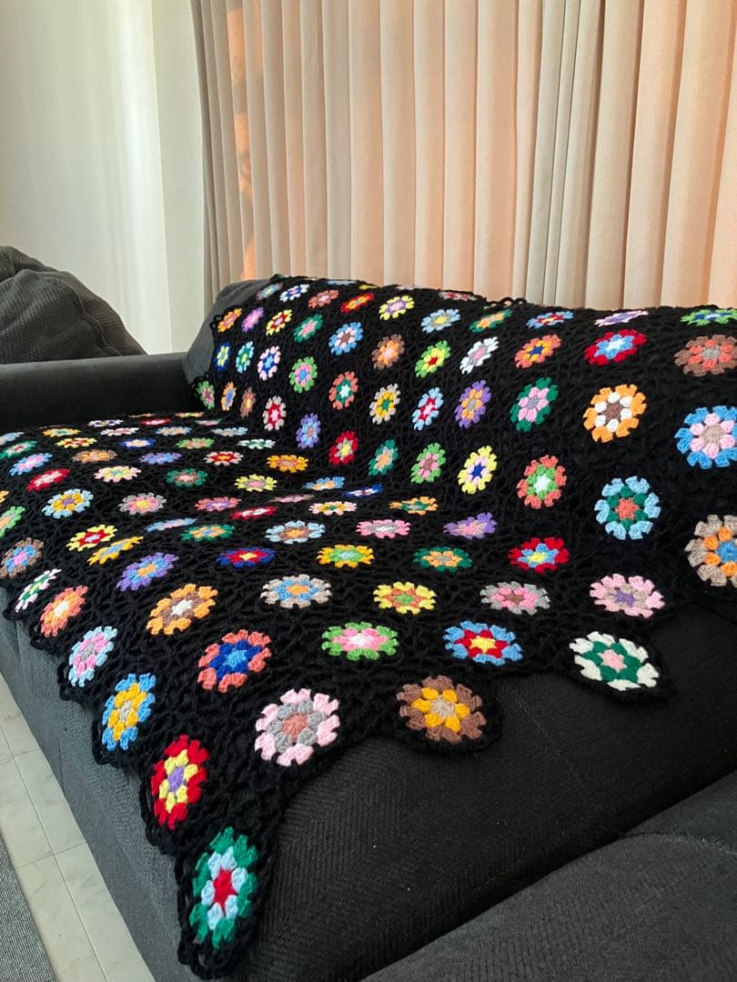 手編み　大判ブランケット　ソファーカバー　ベッドカバー　マルチカバー　ハンドメイ