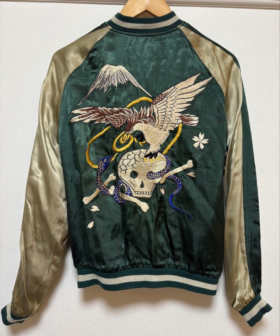 pinball スカジャン リバーシブル　戦闘機　ドクロ中綿無し　レーヨン