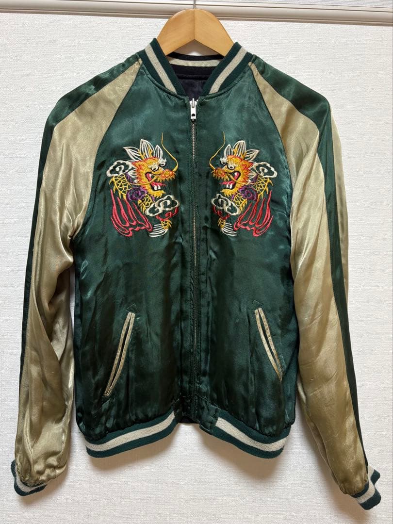 pinball スカジャン リバーシブル　戦闘機　ドクロ中綿無し　レーヨン