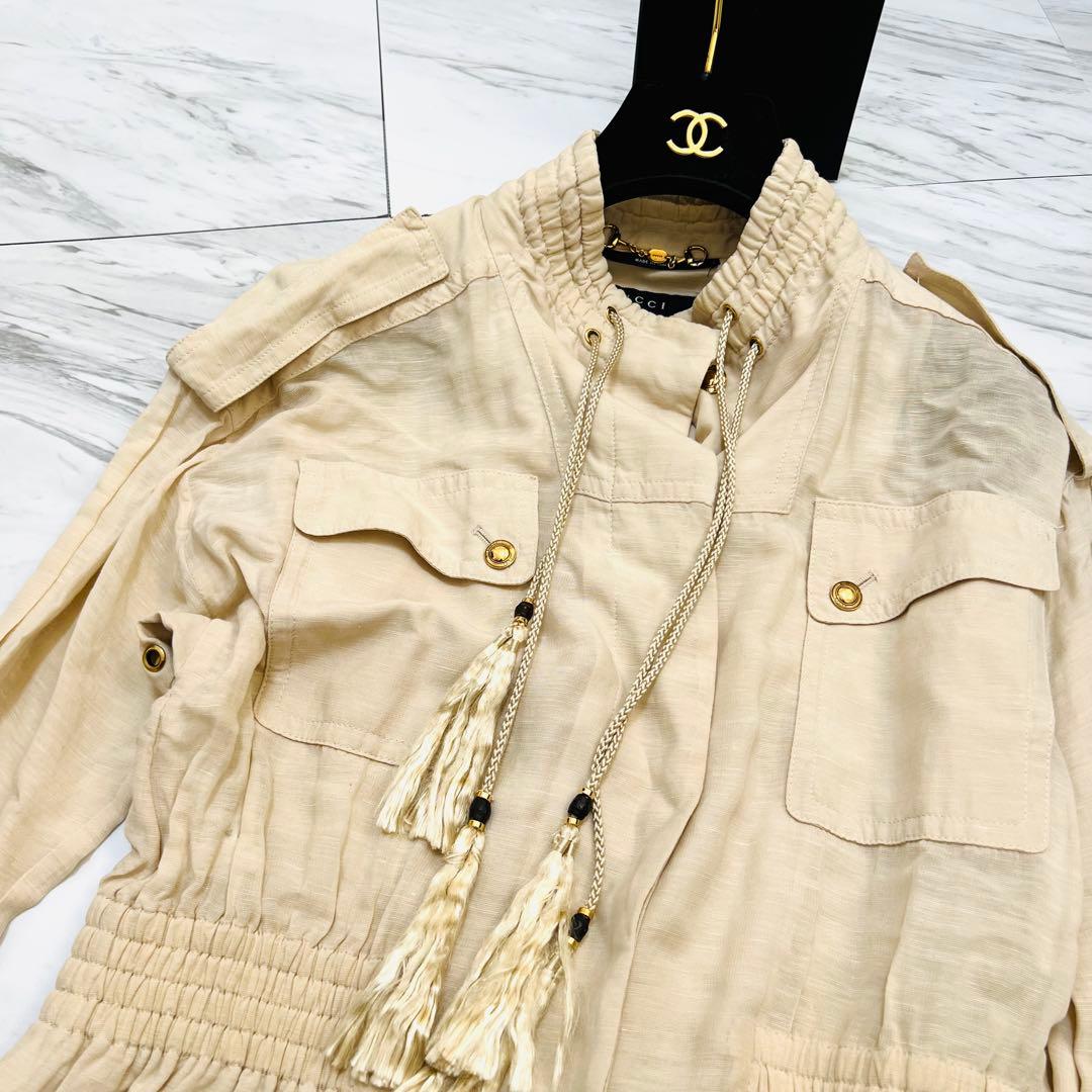 美品 GUCCI ブルゾン ジャケット 金ボタン タッセル リネン M