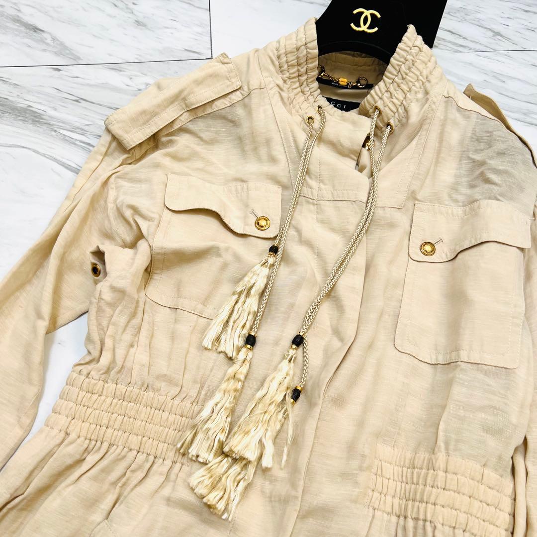 美品 GUCCI ブルゾン ジャケット 金ボタン タッセル リネン M