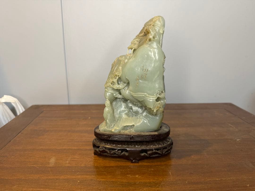 中国古董 骨董 和田玉 青玉 山石擺件 希少品 【仙境】 中国80年代