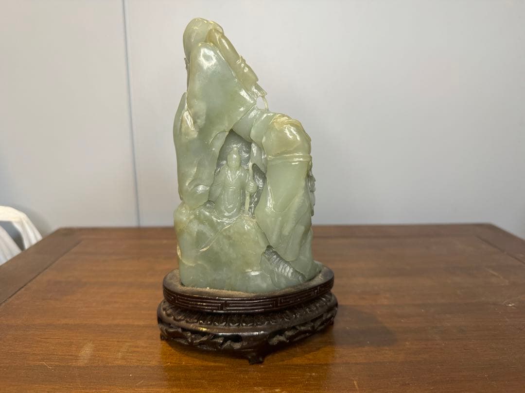 中国古董 骨董 和田玉 青玉 山石擺件 希少品 【仙境】 中国80年代