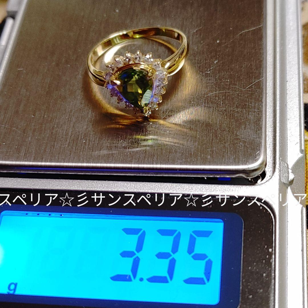 K18 ペリドット1.27ctとダイヤモンド0.30ctのフラワーリング