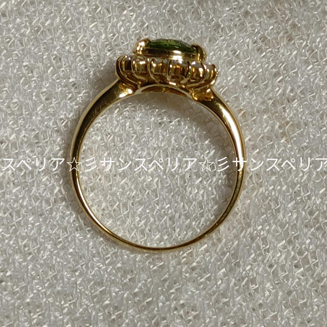 K18 ペリドット1.27ctとダイヤモンド0.30ctのフラワーリング