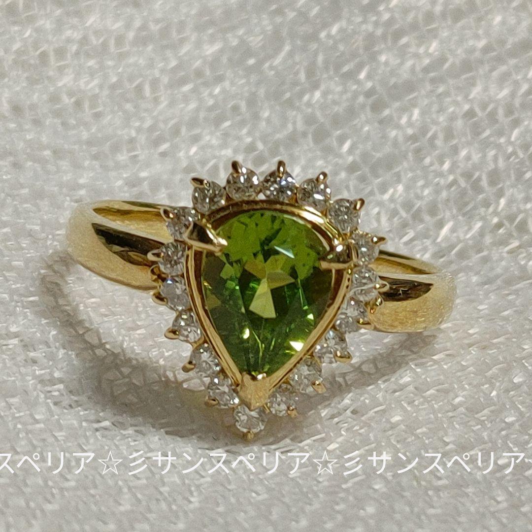 K18 ペリドット1.27ctとダイヤモンド0.30ctのフラワーリング