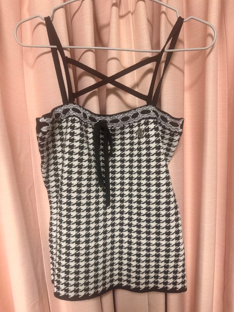 HONEYMEW風 千鳥柄ハイネックアンサンブルトップス ブラック XS