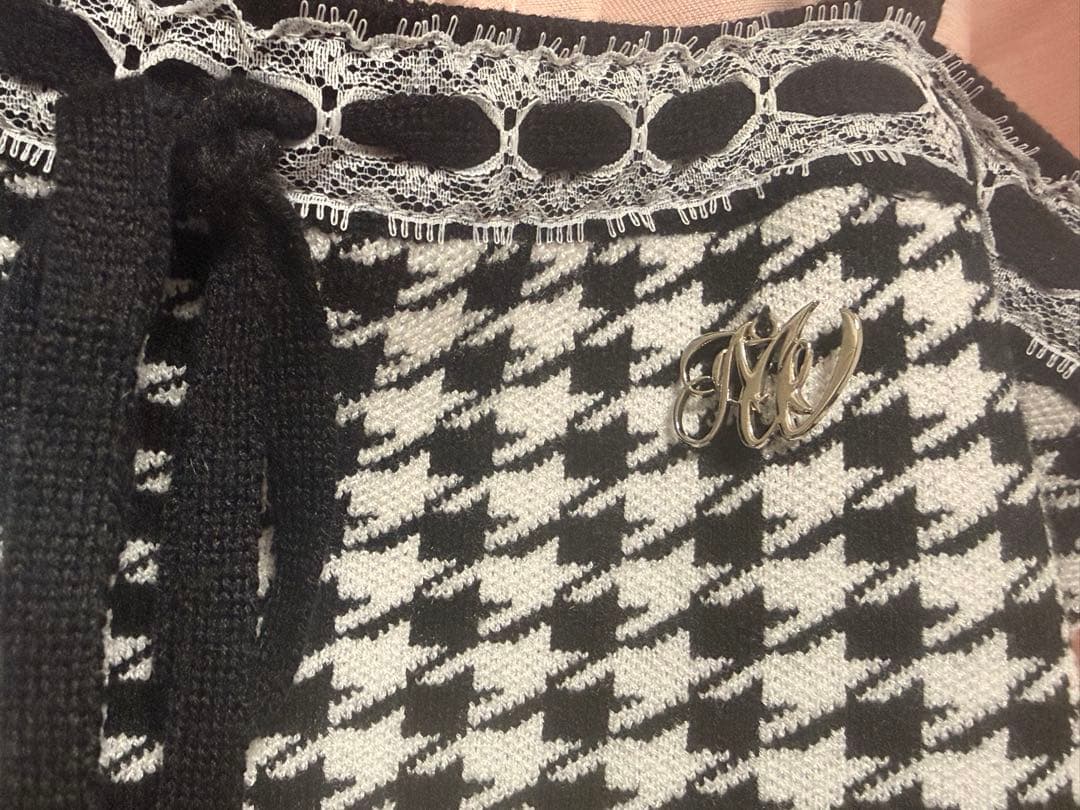 HONEYMEW風 千鳥柄ハイネックアンサンブルトップス ブラック XS