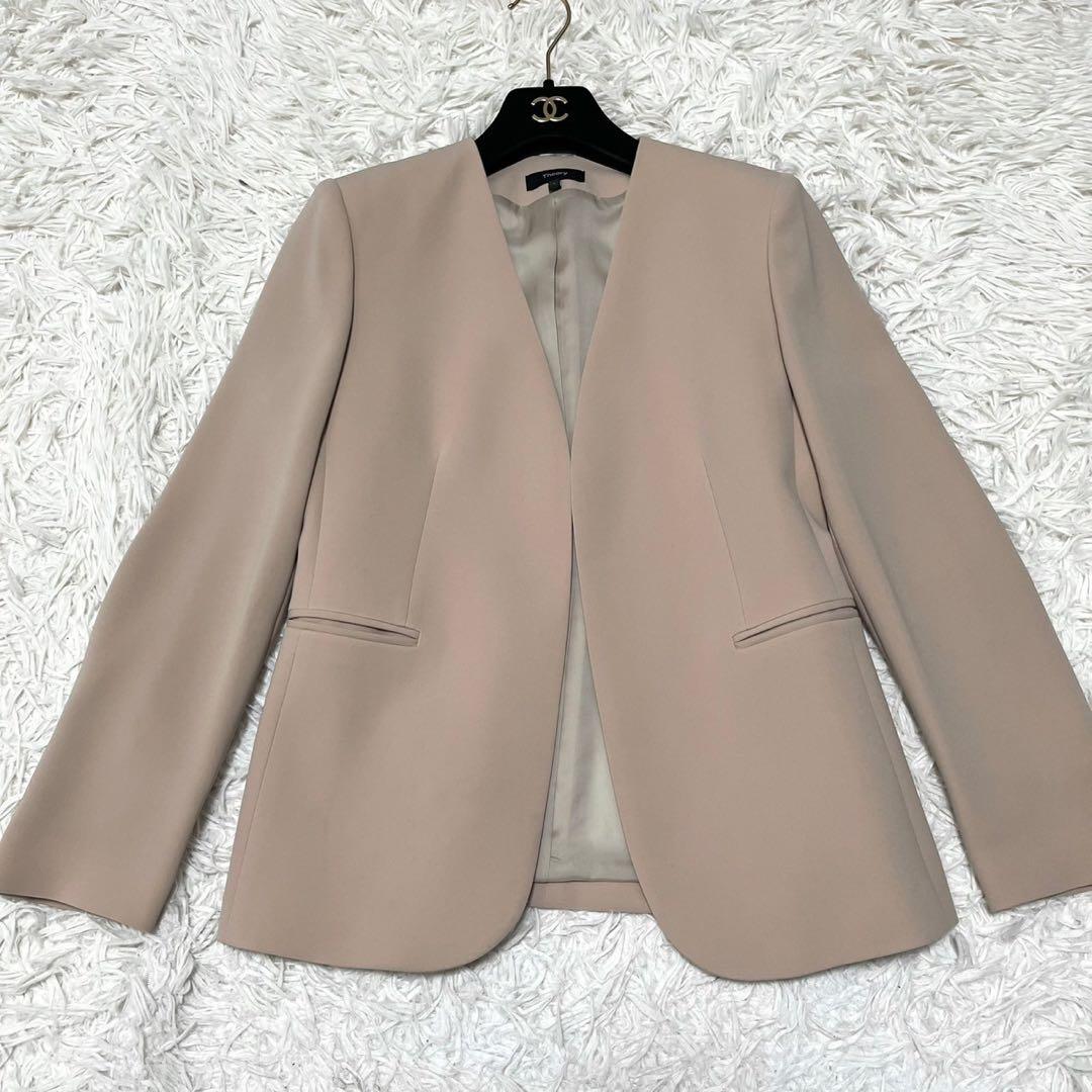 美品✨セオリー 現行 セットアップパンツスーツ ノーカラー 美ライン ベージュM