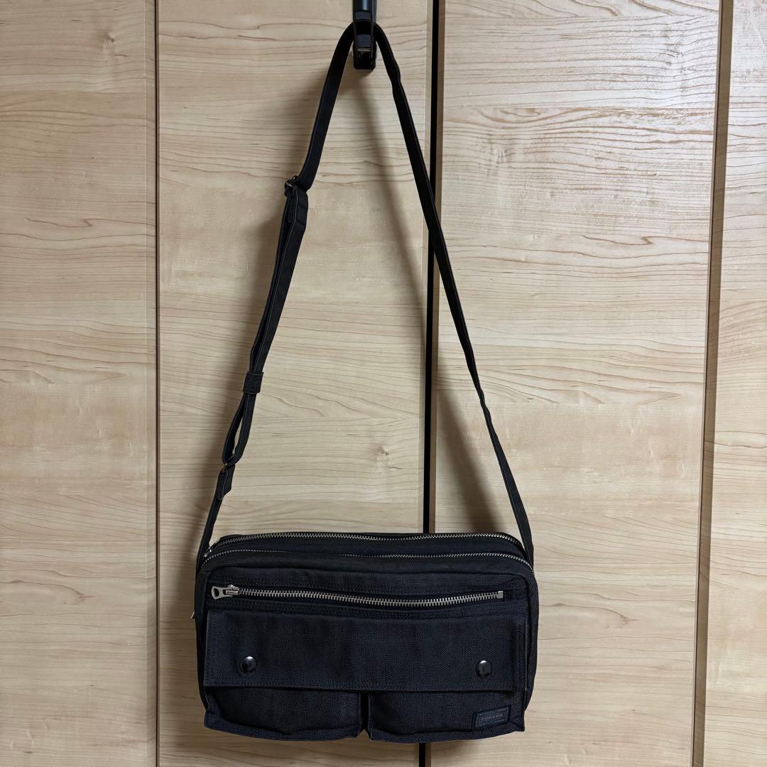 【美品】PORTERポーター スモーキー2層式ショルダーバッグ ダブルファスナー