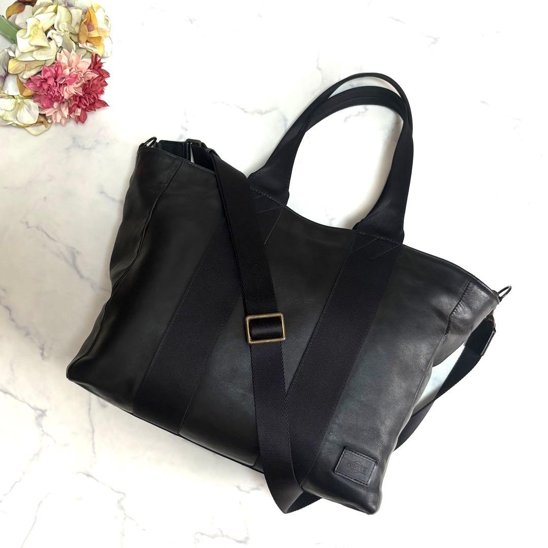 希少✨ポーター 2way ベース トートバッグ 肩掛け ブラック レザー A4