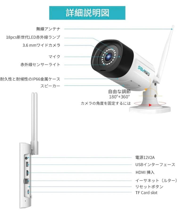 防犯カメラ 500万画素 双方向音声 ワイヤレス10インチモニター 4台セット