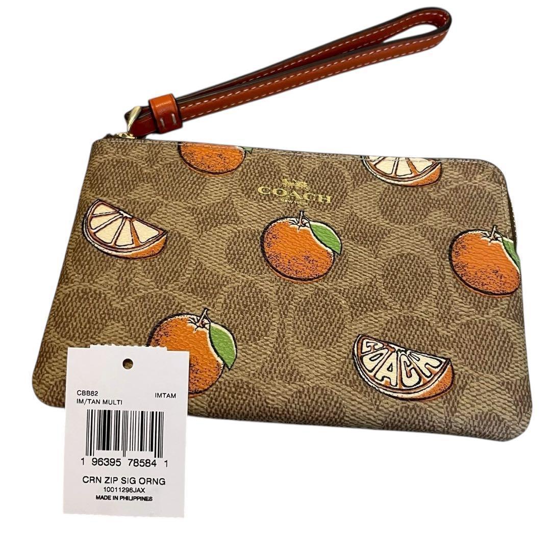 【新品】コーチ リストレット コーナージップ シグネチャー オレンジ キャンバス