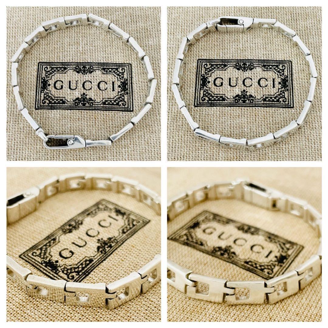 極美品☆グッチ バングル Gモチーフ チェーンシルバー925 Gロゴ 刻印17