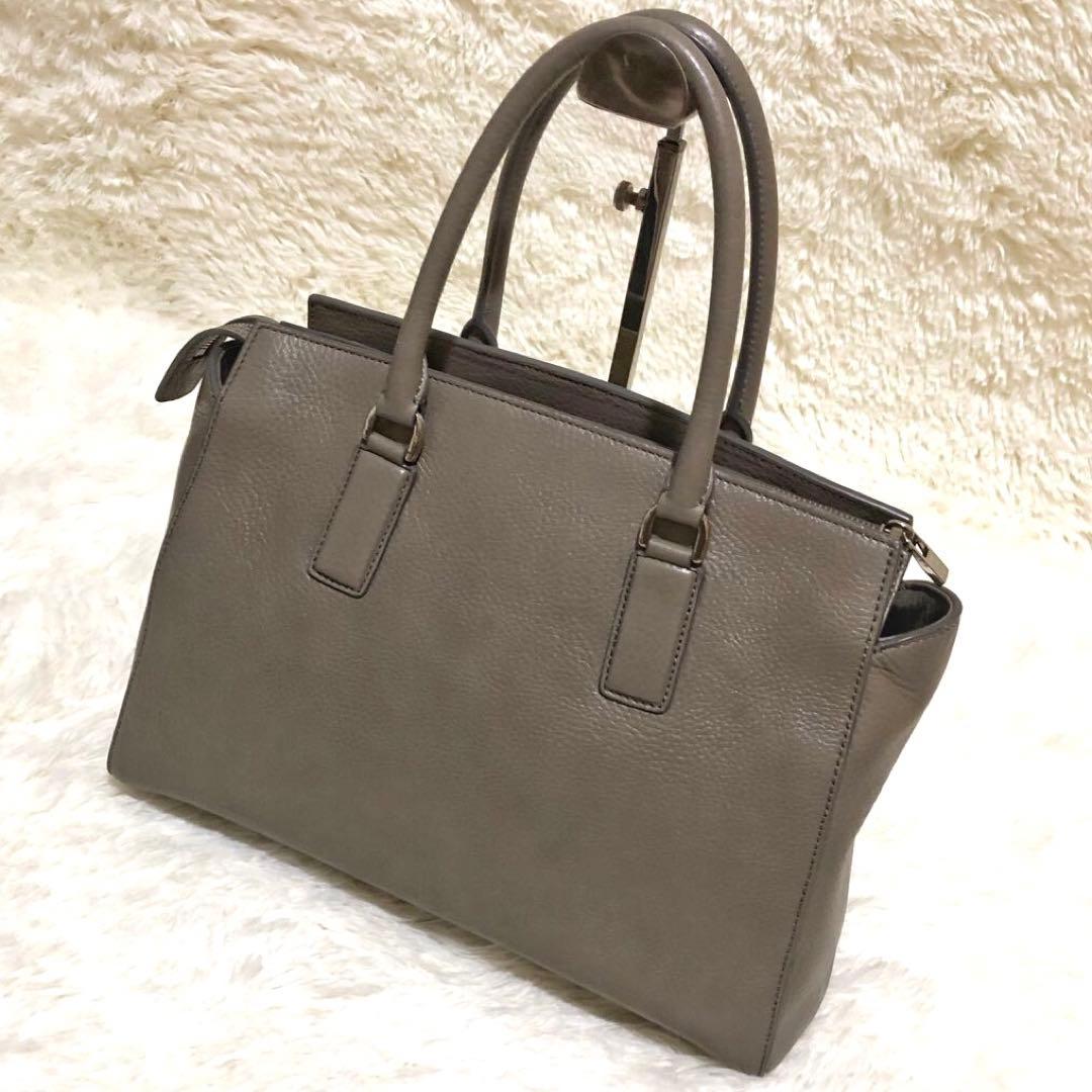 未使用ヒロフ　レザー トートバッグ グレージュ　シボ革