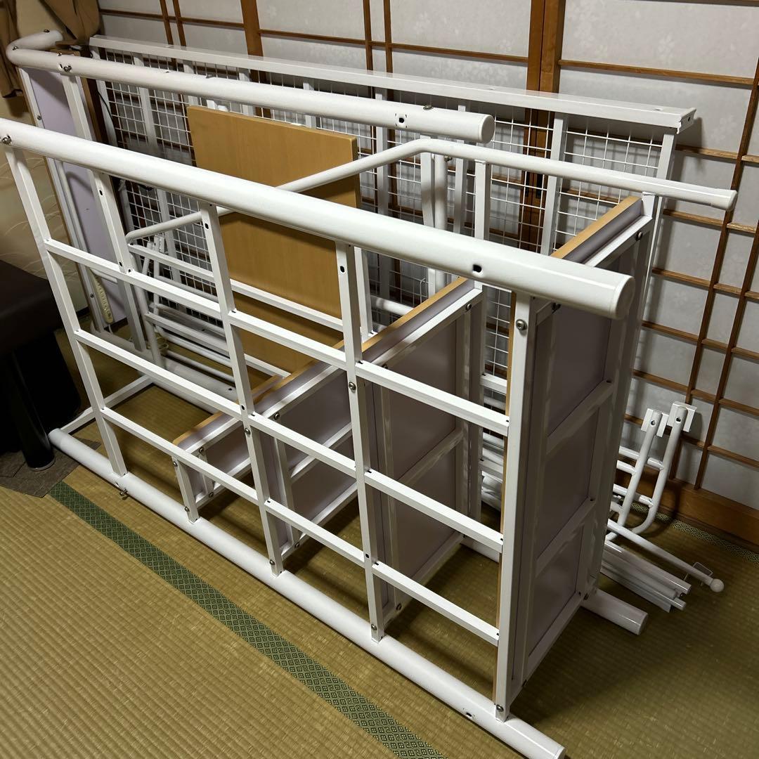 ロフトベッド 階段付き パイプベッド シングル テーブル　コンセント付き