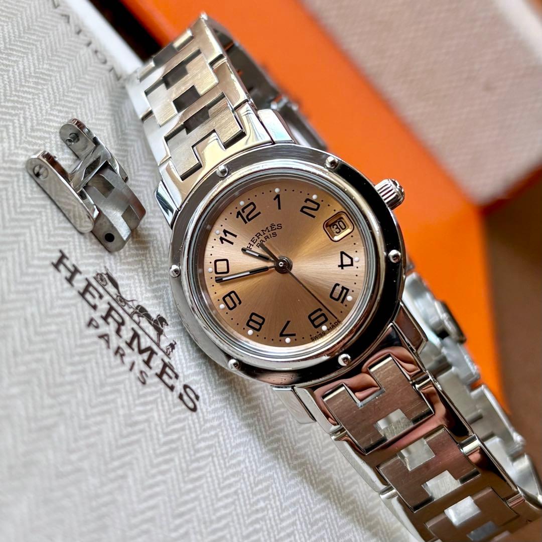 【HERMES】✨極美品✨ クリッパー レディース 腕時計 ピンクゴールド文字盤