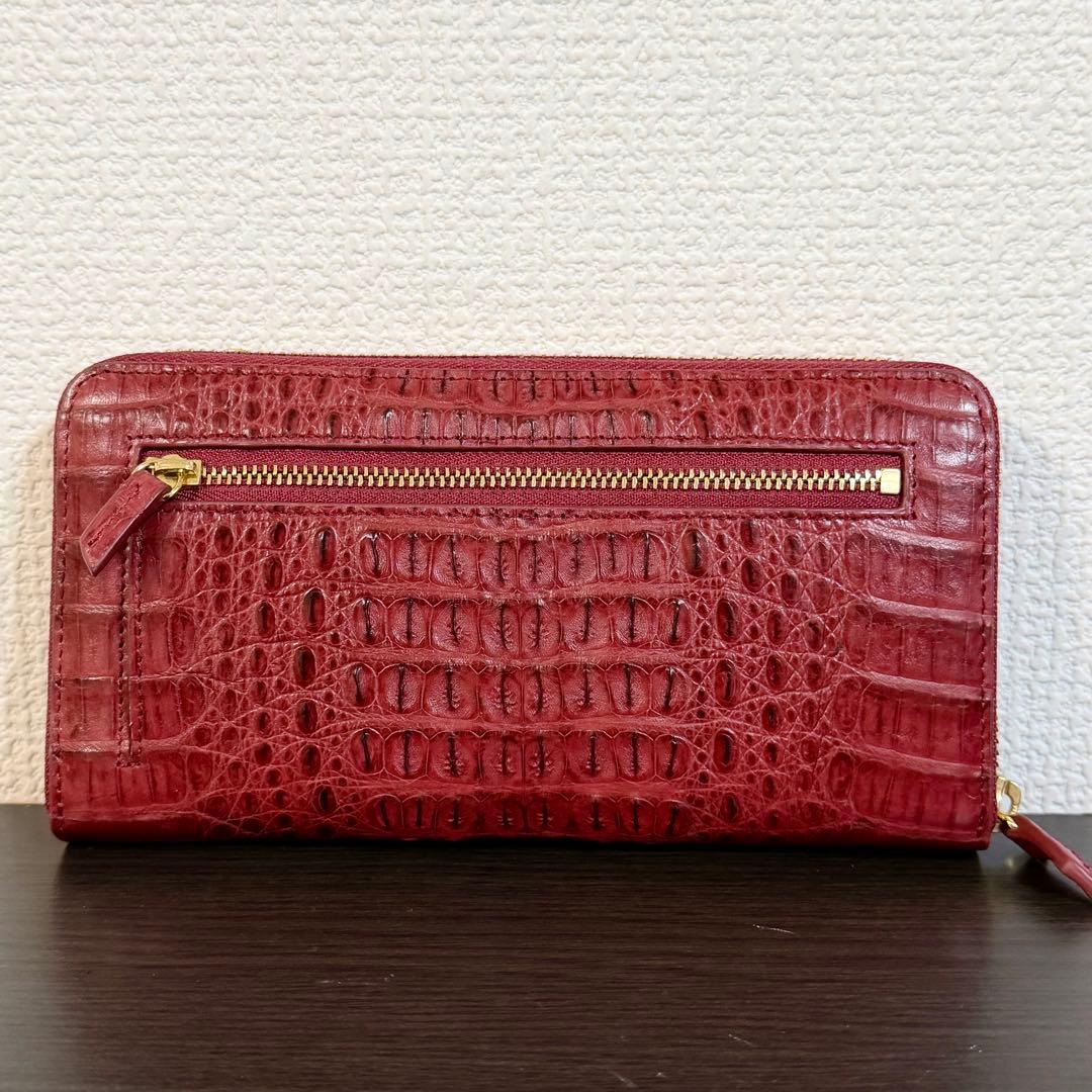 未使用品 カイマンクロコダイル一枚革 長財布 ロングウォレット メンズ レッド