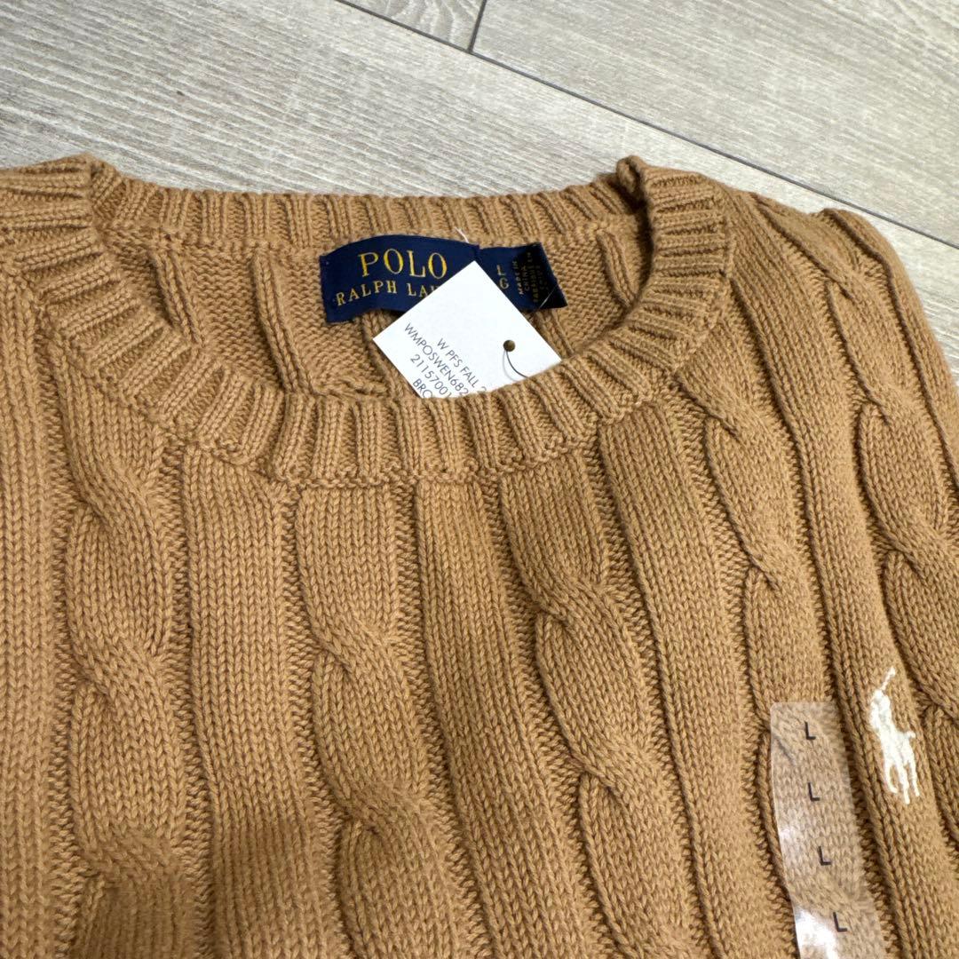 【新品】ポロラルフローレン ケーブルニット コットン クルーネック セーターL