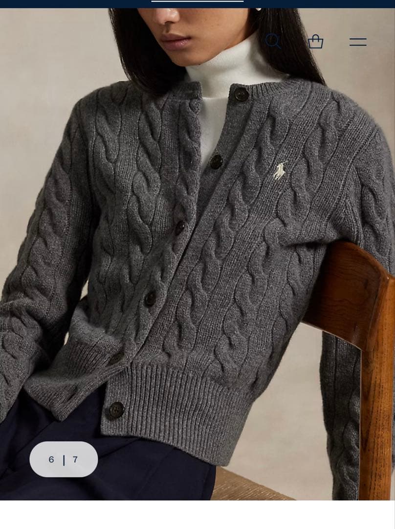 ラルフローレン　美品ケーブルニット　ウール80 カシミヤ20 グリーン系の色