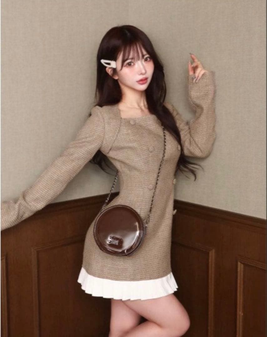 Darich プリーツドッキングツイードミニワンピース