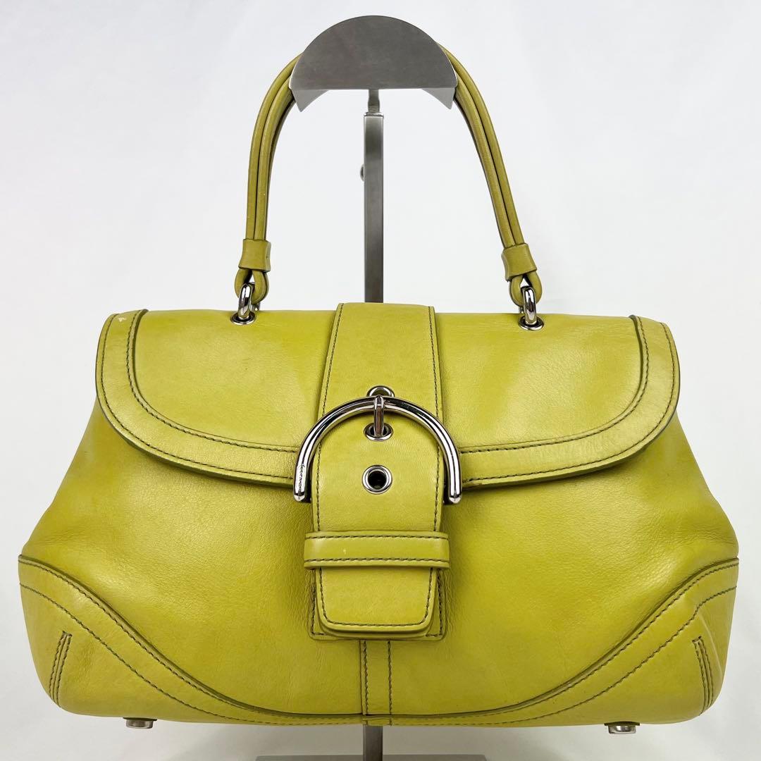 希少色 COACH ソーホー ハンドバッグ レザー 9743 イエローグリーン