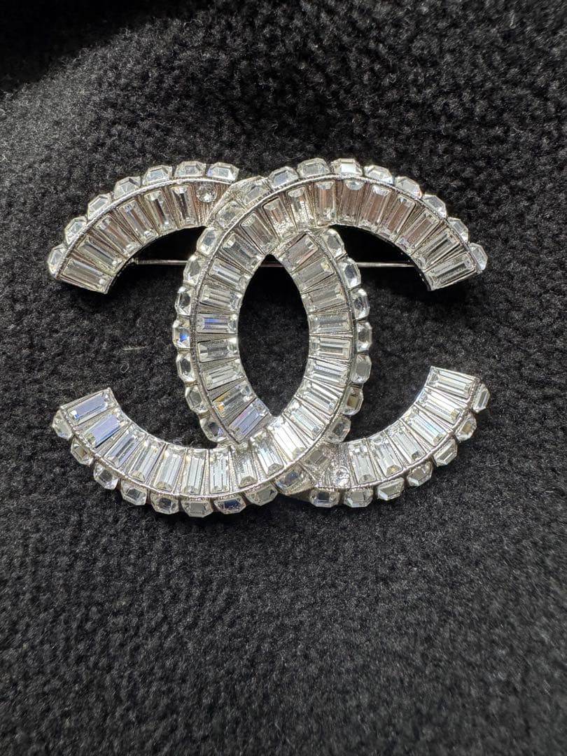 CHANEL ココマーク ブローチ ラインストーン バゲットストーン シルバー