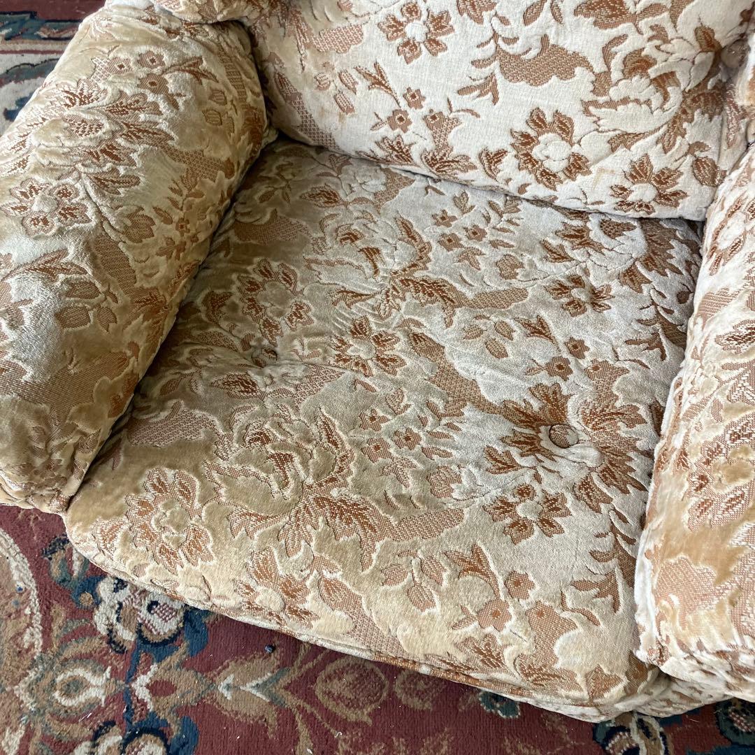 ① 昭和レトロ マルニ木工 花柄ベロアソファー 一人掛けソファー アームチェア