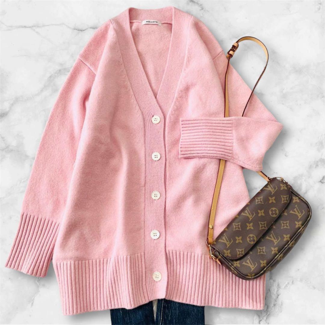 美品　NOLLEY’S ウール　カシミヤ　Vネックカーディガン　ピンク