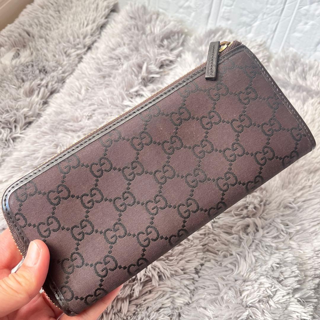 良品✨GUCCI GGナイロン　ブラウン　L字ファスナー　長財布　メンズ