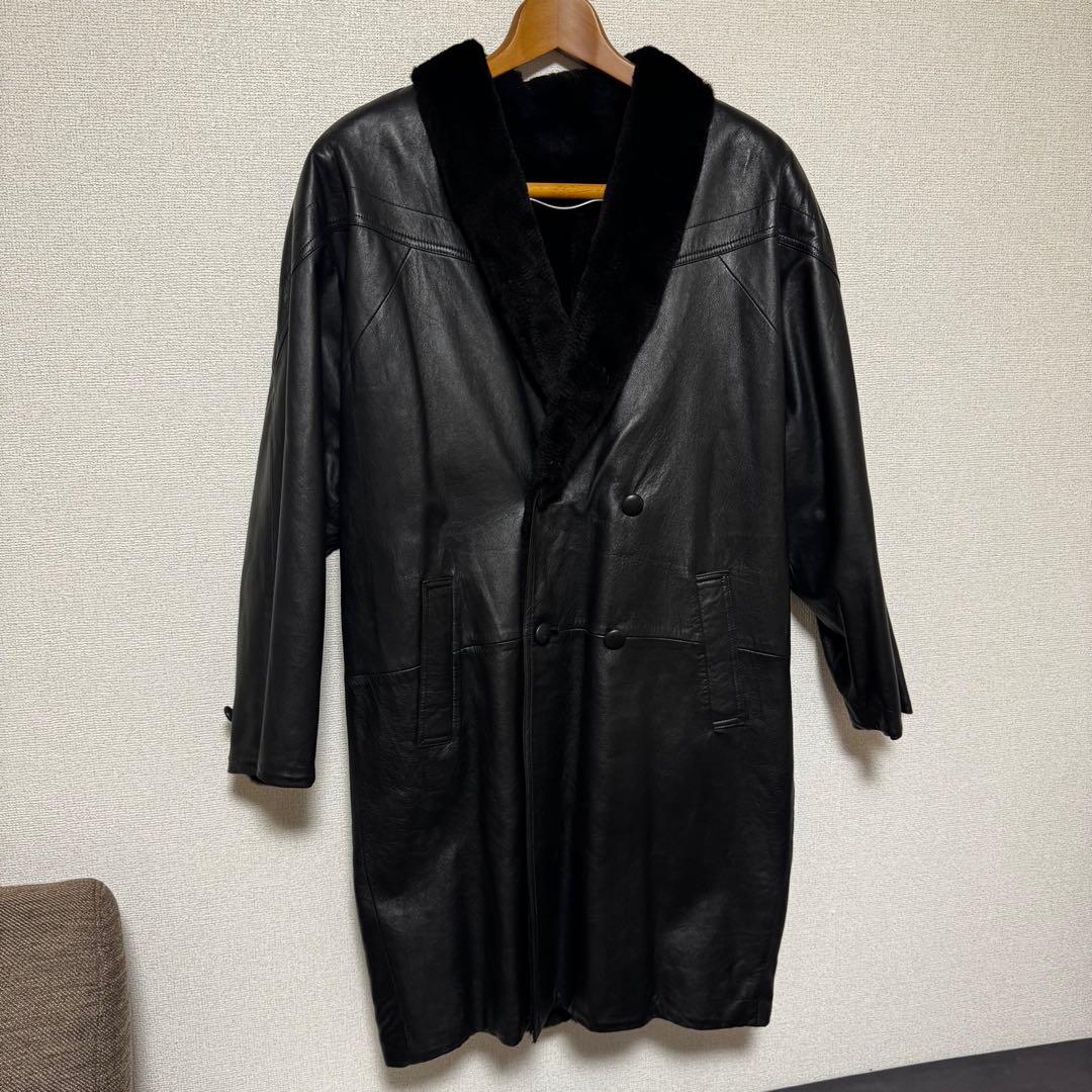 SAGA MINK 本革 ラムレザー ×総毛皮 ファー ロングコートリバーシブル