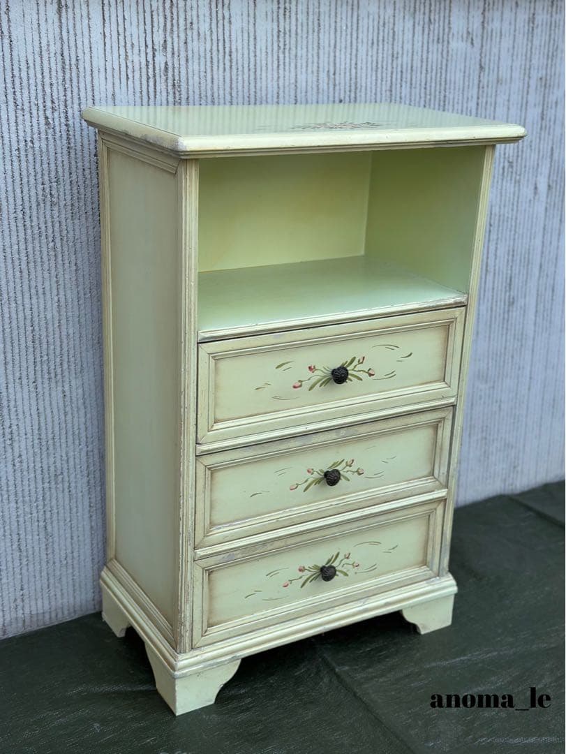 【チェスト】木製　トールペイント　シャビーシック　3段収納　花台　アンティーク◎