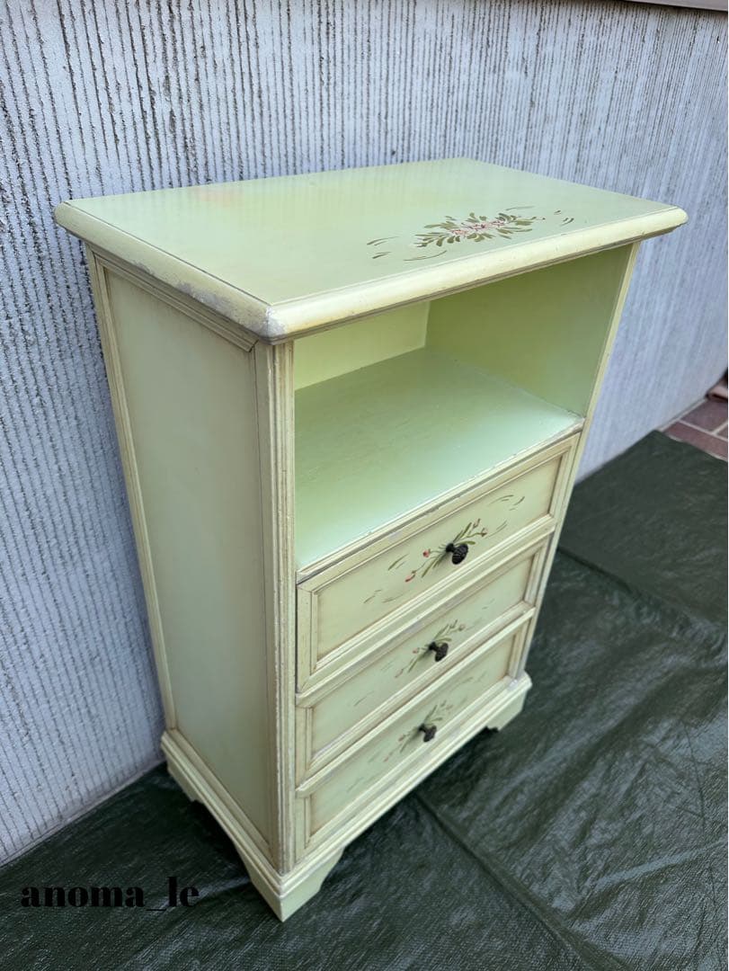 【チェスト】木製　トールペイント　シャビーシック　3段収納　花台　アンティーク◎