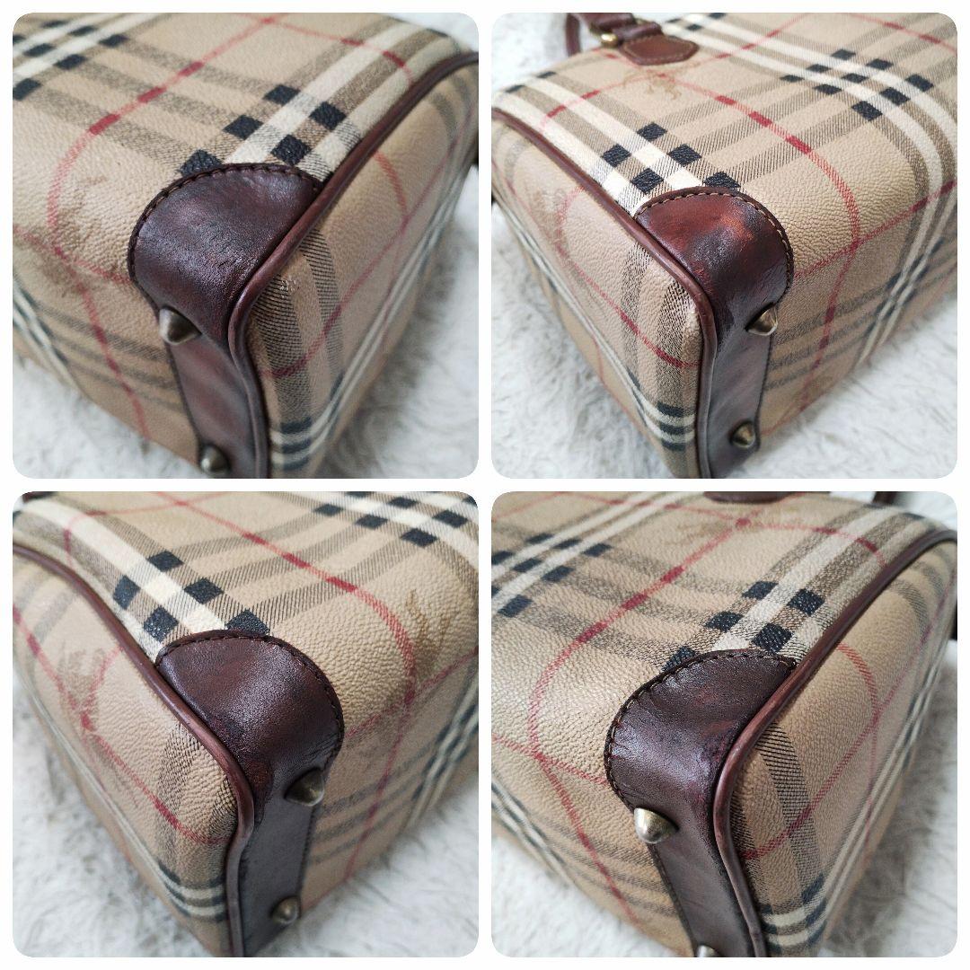 バーバリー ミニボストン ハンドバッグ ノバチェック PVC レザー ロゴ