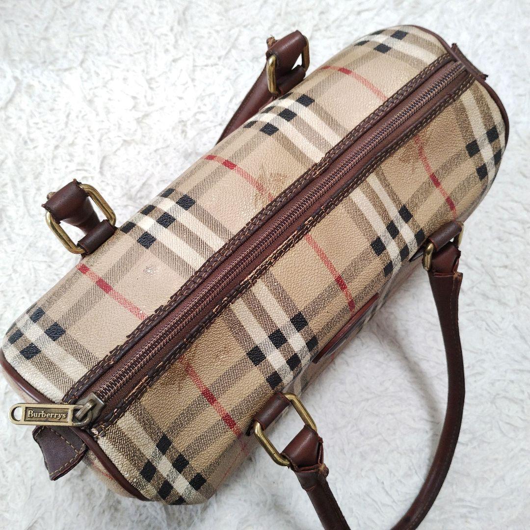 バーバリー ミニボストン ハンドバッグ ノバチェック PVC レザー ロゴ