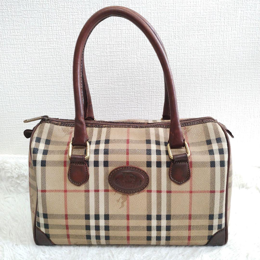 バーバリー ミニボストン ハンドバッグ ノバチェック PVC レザー ロゴ