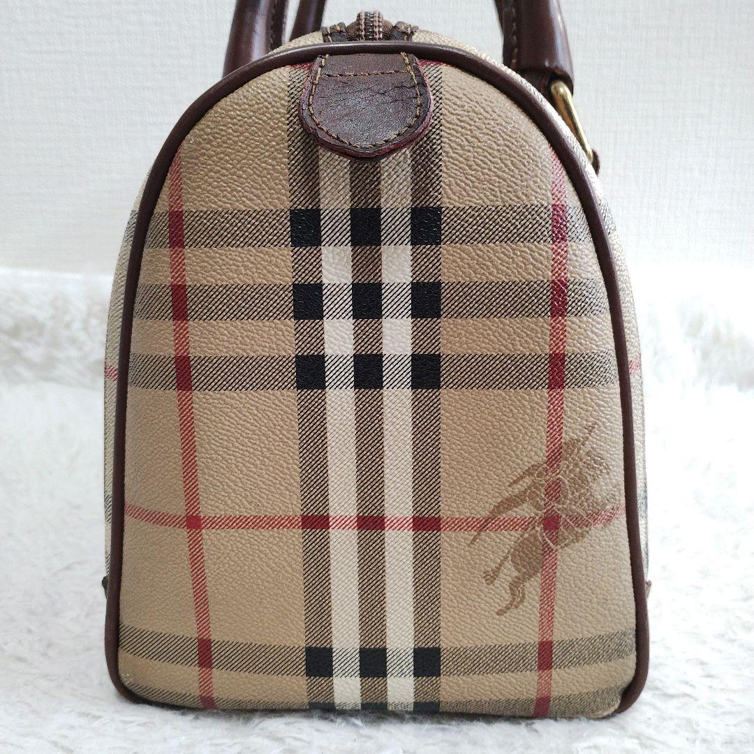 バーバリー ミニボストン ハンドバッグ ノバチェック PVC レザー ロゴ