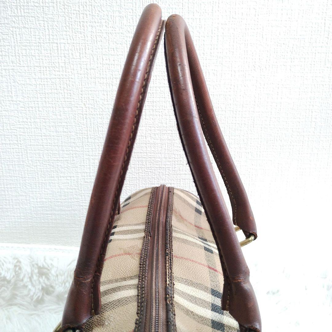 バーバリー ミニボストン ハンドバッグ ノバチェック PVC レザー ロゴ