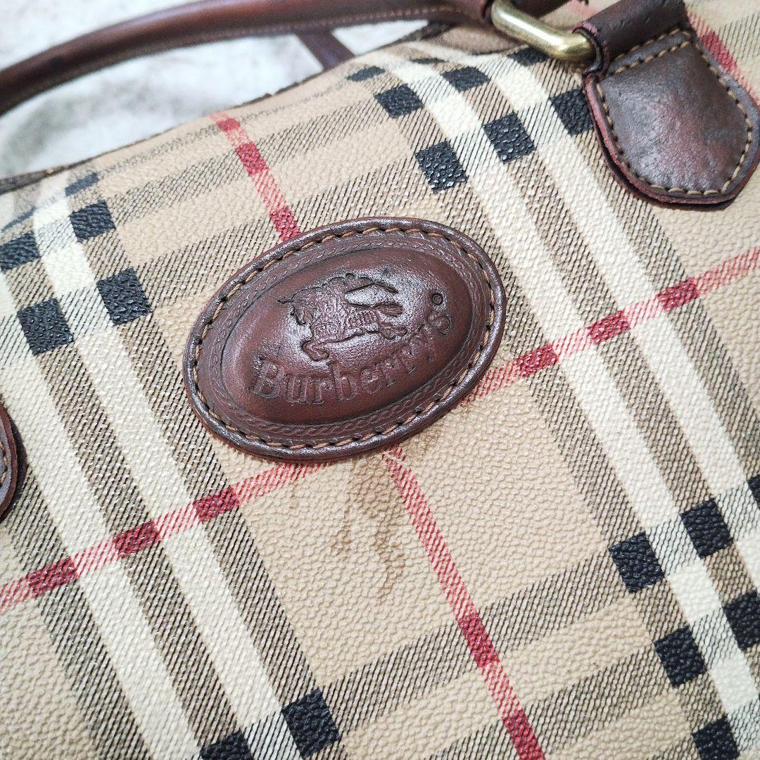 バーバリー ミニボストン ハンドバッグ ノバチェック PVC レザー ロゴ