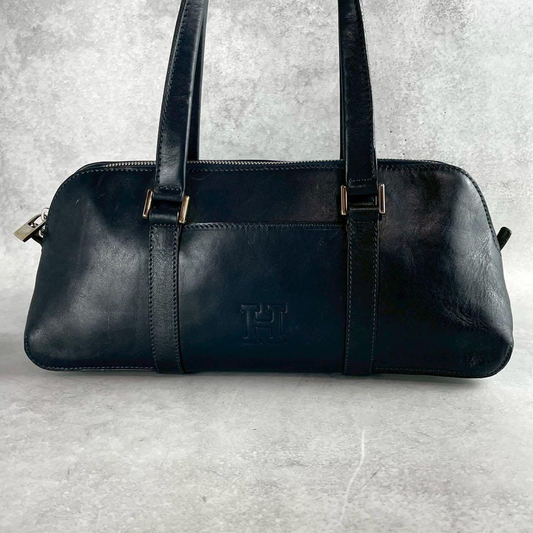 極美品　ヒロフ　ミニボストンバッグ ハンドバッグ　Hロゴ　レザー　ブラック