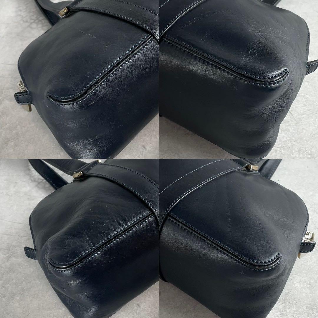 極美品　ヒロフ　ミニボストンバッグ ハンドバッグ　Hロゴ　レザー　ブラック