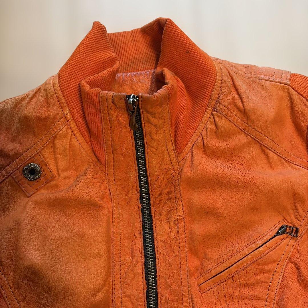 14th addiction レザージャケット　グランジ加工　ダブルジップ