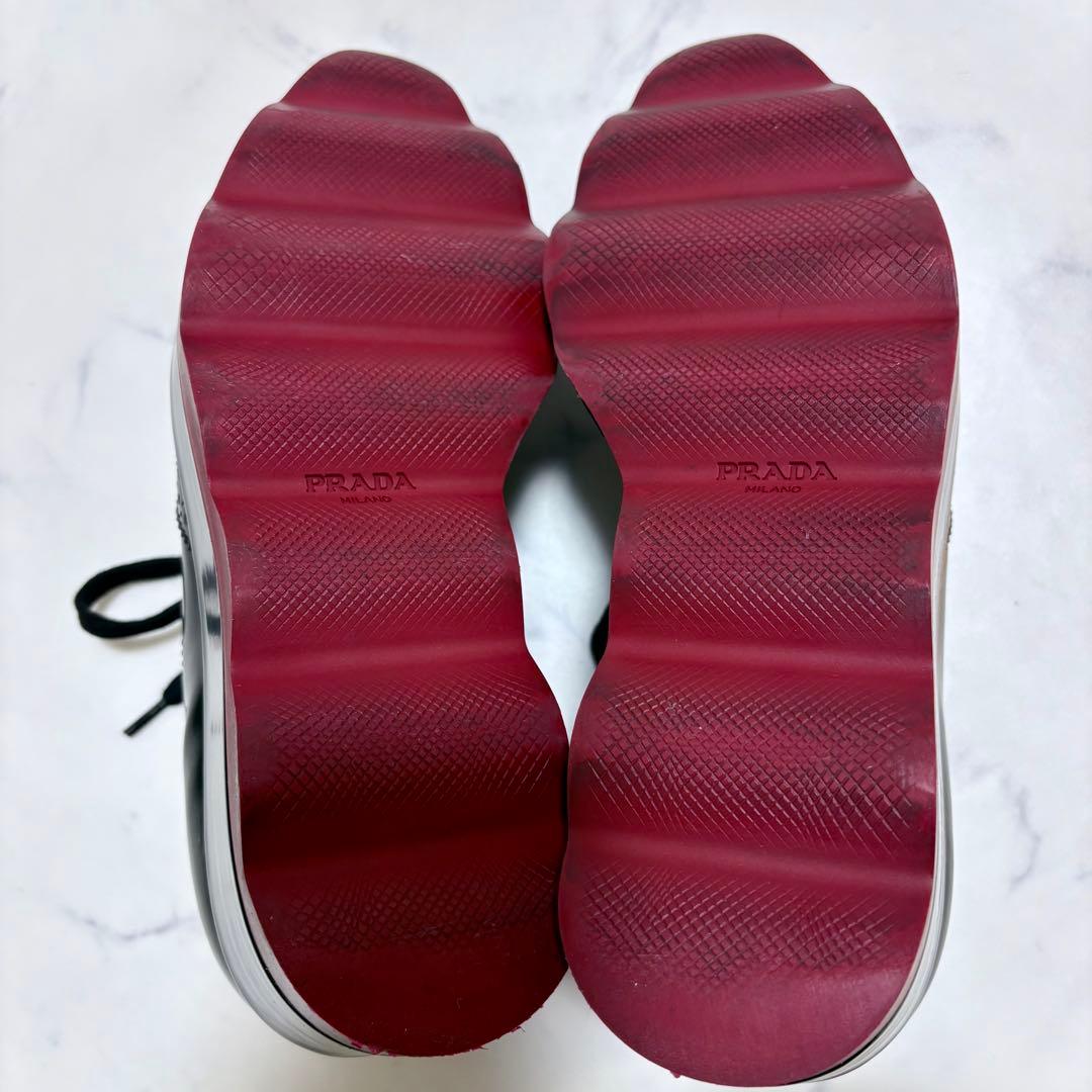 美品 PRADA 厚底ウイングチップ 黒 36 レザー プラットフォーム