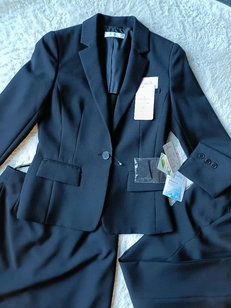 【形状安定】選択機で洗えるスーツ　ブラックパンツスーツ シングルボタン