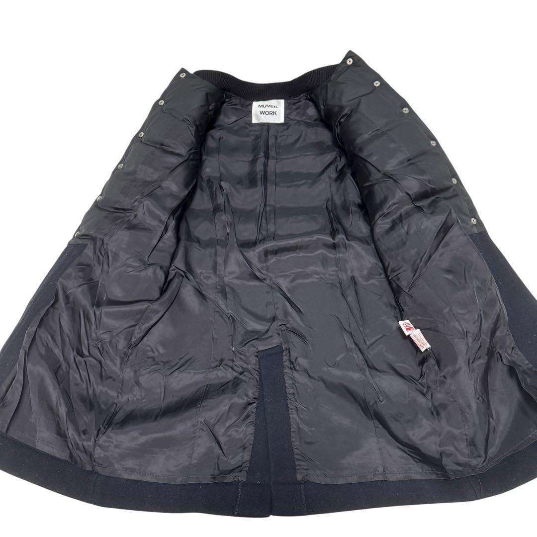 MUVEIL 異素材切替 ダウンコート ノーカラー ブラック ウールコート　36