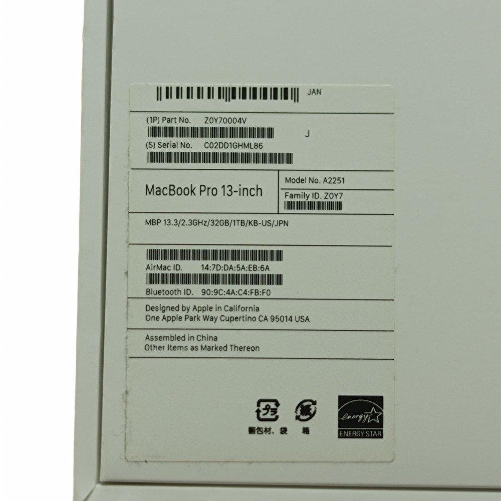 M*r様 MacBook Pro 13インチ A2251 Core i7 2.3
