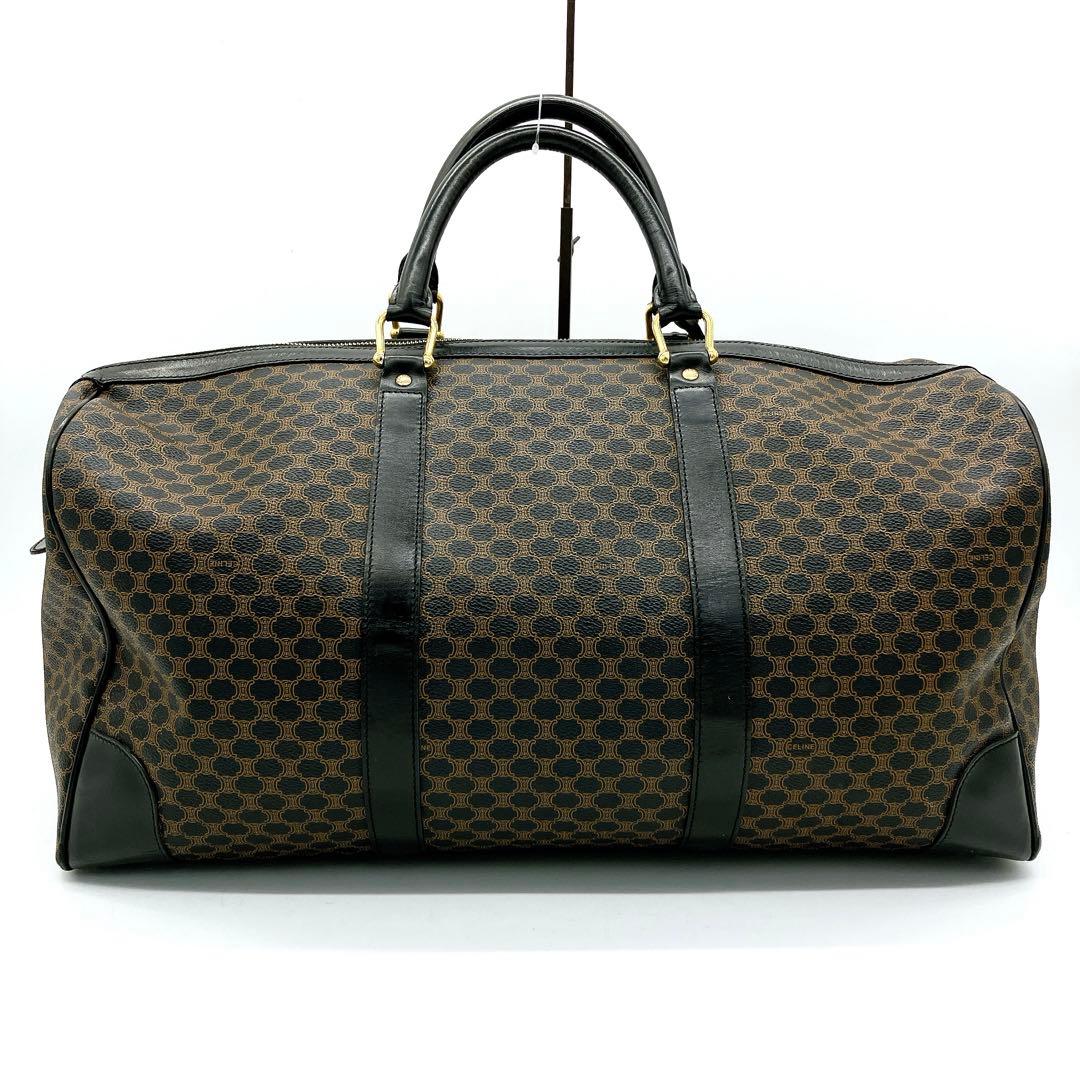 【CELINE】ボストンバッグ　マカダム柄　ゴールド金具　PVC ブラック
