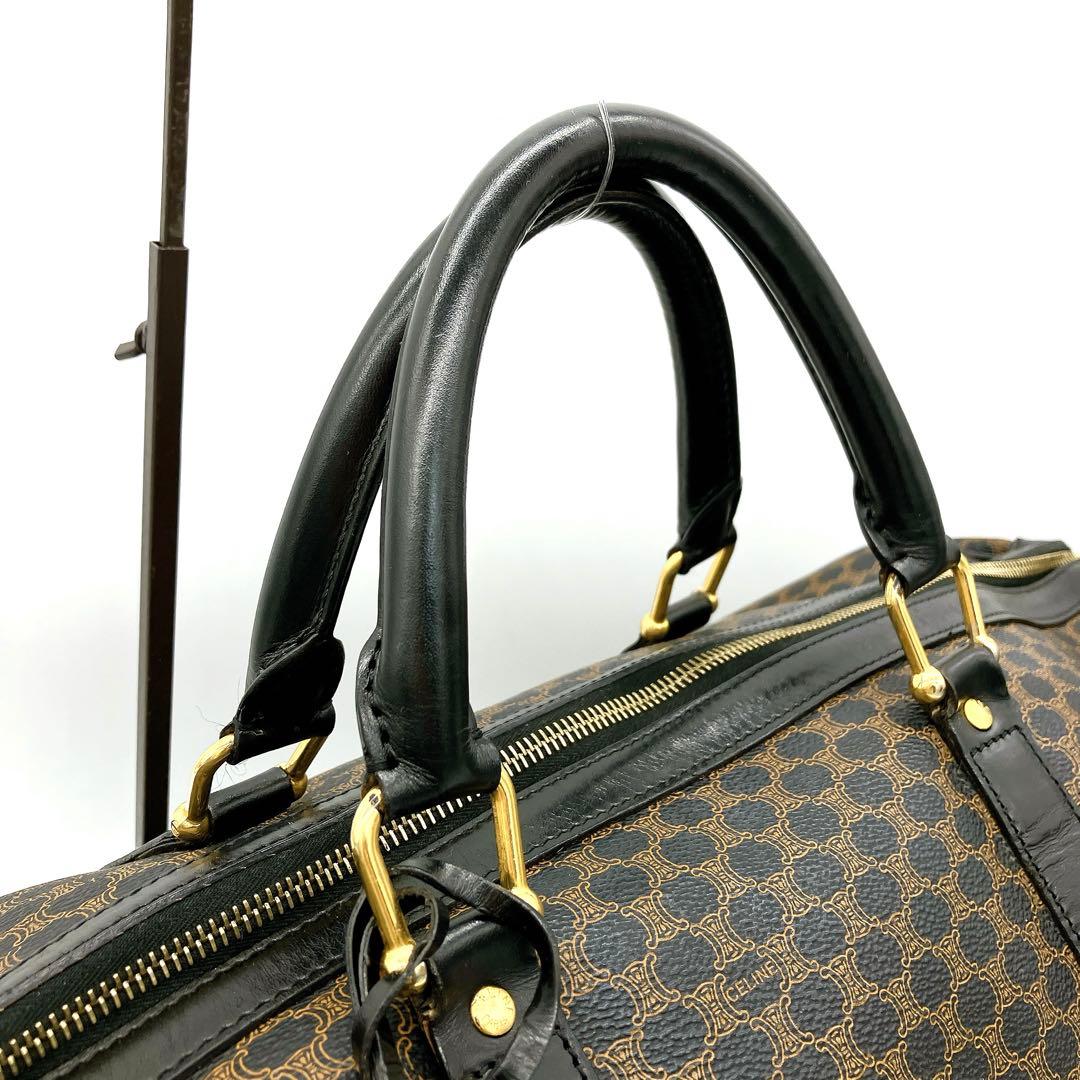 【CELINE】ボストンバッグ　マカダム柄　ゴールド金具　PVC ブラック