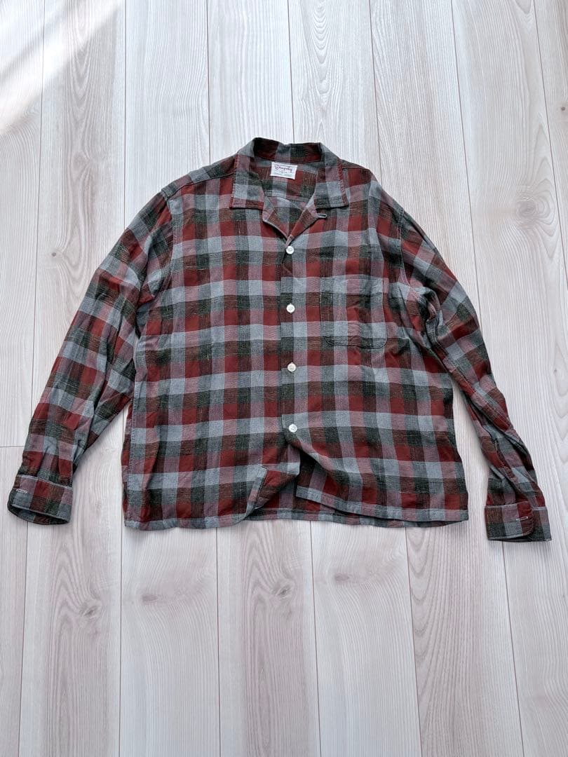 50s 60s コットン　(レーヨン混？) チェック　ビンテージ　 開襟シャツ